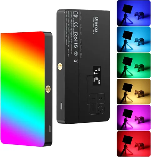 Miniatura 10 de ULANZI VL49 Pro RGB Video Light, mini cámara LED recargable 360° a todo color portátil, 2500-9000K lámpara de panel LED regulable con pantalla LCD