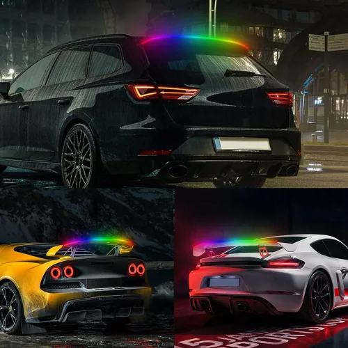 Miniatura 9 de 49.2 in Flexible Coche Luz Trasera RGB LED Tira Kits Cubierta Trasera Freno Detención Señal de Giro Lámpara de Correr Impermeable DC12V (RGB)
