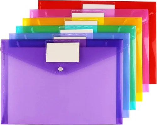 Miniatura 2 de Paquete de 6 carpetas transparentes para documentos, sobres de plástico, sobres de polietileno, sobres para archivos con bolsillo para etiquetas y 6