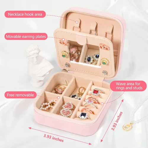 Miniatura 2 de CHMI Estuche de Joyería de Viaje, Caja de Joyería de Viaje Rosa, Organizador de Joyería de Viaje, Regalos de Viaje para Mujeres y Niñas, Caja