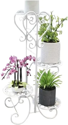 Macetero de metal, vintage, soporte interior para plantas, escalera de flores con 4 estantes, soporte para plantas en maceta, soporte negro de medio