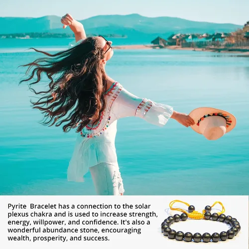 Miniatura 57 de Adjustable Crystal Bracelet – Gemstone Bead Bracelet with Adjustable Macrame String – Chic Gemstone Bracelet for Men and Women – 8mm Round Healing