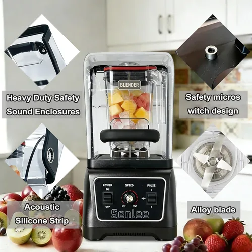 Miniatura 7 de Licuadora comercial resistente de 2200 W de grado profesional con tarro de 64 onzas sin BPA, escudo silencioso, autolimpieza, hoja de acero