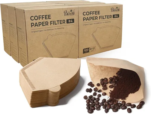 Miniatura 13 de PakTalk 300 unidades de filtros de café en cono #4, filtros de café de papel marrón natural de 4 conos para café de filtro y cafetera de goteo