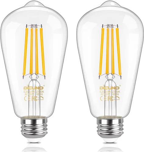 DiCUNO Bombillas Edison regulables equivalentes a 100 W, bombilla LED Edison, blanco cálido 2700 K, 10 W, 1200 lm, filamento vintage ST64 para baño,