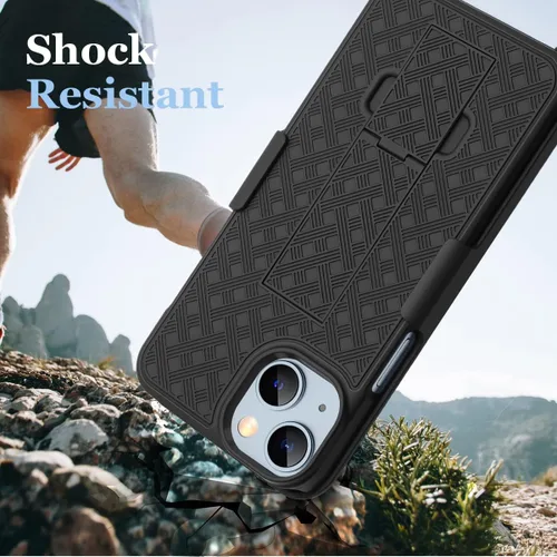 Miniatura 3 de Fingic Compatible con iPhone 14, iPhone 13 Funda con clip para cinturón, carcasa delgada combinada con soporte giratorio para cinturón, funda