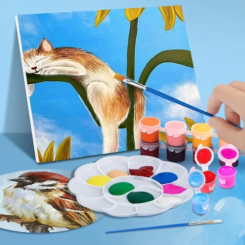 Miniatura 7 de Juego de 145 piezas de mini pintura acrílica para niños, 12 colores, tira de pintura acrílica lavable con 5 bandejas de pintura para niños y COLOR-1