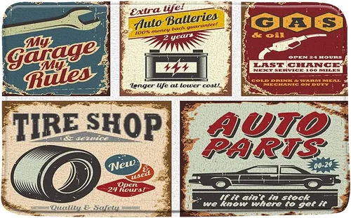 Miniatura 3 de Juego de alfombras de baño de 3 piezas antiguas para automóvil, placa de los años 50, accesorios antiguos, póster de reparación estadounidense