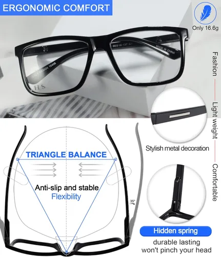 Miniatura 5 de MARE AZZURO Gafas de Lectura Cuadradas Grandes +1.0 para Hombre Lectores Grandes Cara Grande 1.0 1.25 1.5 1.75 2.0 2.25 2.5 2.75 3.0 3.5 4.0 5.0 6.0
