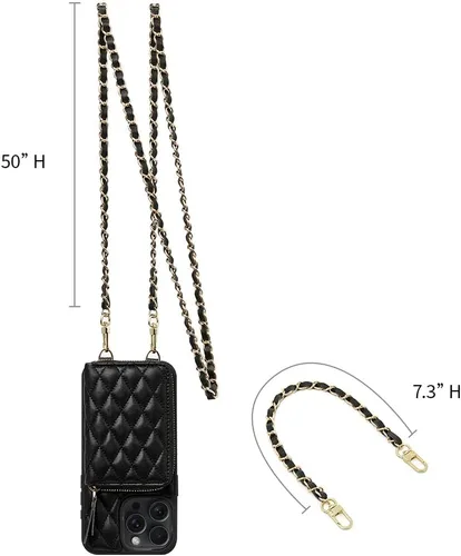 Miniatura 9 de LAMEEKU Funda tipo cartera diseñada para iPhone 14 con tarjetero y cadena cruzada para mujer, funda RFID a prueba de golpes, compatible con iPhone