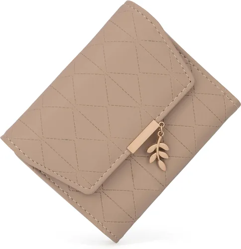 Miniatura 53 de UTO - Cartera pequeña RFID de piel sintética con dije de hoja, cierre de cremallera y tarjetero.