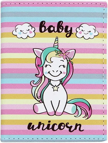 ZGMYC Funda de piel sintética con diseño de unicornio para pasaporte, tarjetero para niños, niñas y mujeres, unicornio colorido