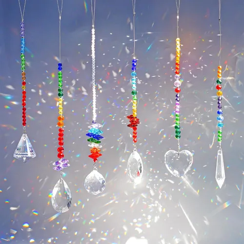 Miniatura 8 de H&D HYALINE & DORA Colgantes de cristal de cristales coloridos, candelabros con atrapasueños de prismas, adornos colgantes de cristal de chakra