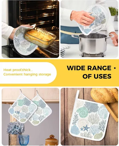 Miniatura 5 de Soportes para ollas de cocina, color azul y verde azulado, con aislamiento térmico, diseño de estrellas de mar y playa de verano, modernas