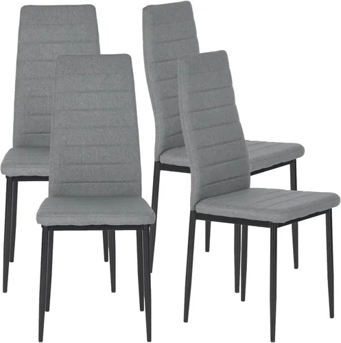 Miniatura 10 de Juego de 4 sillas de comedor de piel sintética, sillas tapizadas con respaldo alto sin brazos con marco de metal, asiento acolchado ergonómico