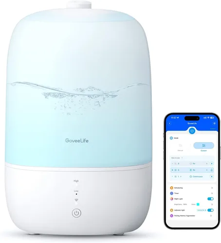 GoveeLife Humidificadores inteligentes para dormitorio, humidificador de niebla fría de llenado superior de 3 L, tiempo de funcionamiento silencioso