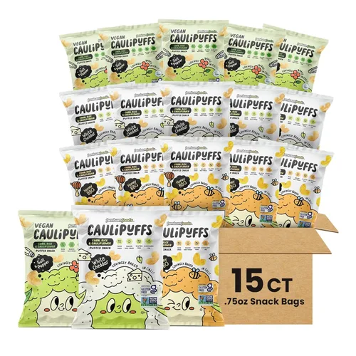 Miniatura 10 de CauliPuffs - Bocadillo inflado sin gluten de maíz, arroz y coliflor (15 bolsas de 0.75 onzas, queso cheddar blanco)