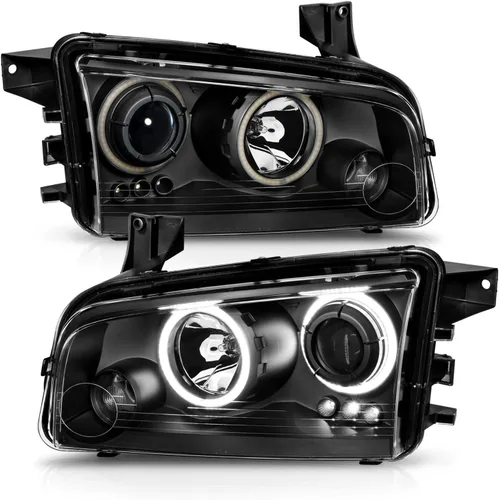 Miniatura 2 de AmeriLite Juego de faros delanteros de repuesto para Dodge Charger Dual Xtreme 2006-2010 con anillos de halo LED, color negro, lado del pasajero