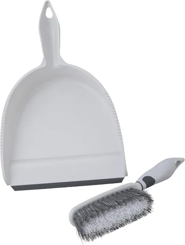 Miniatura 9 de Superio Juego de cepillo y recogedor, borde de goma para una fácil recogida de la suciedad, juego de escobas de plástico duradero con mango de Gris