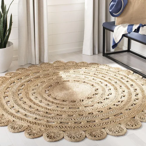 SAFAVIEH Natural Fiber Collection - Alfombra redonda de 4 pies, natural, hecha a mano con encanto bohemio de yute trenzado, ideal para zonas de alto