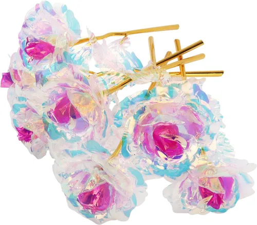 15 flores artificiales coloridas de 24 quilates, rosa arcoíris, rosa para siempre, el mejor regalo para el día de la madre, Acción de Gracias, día