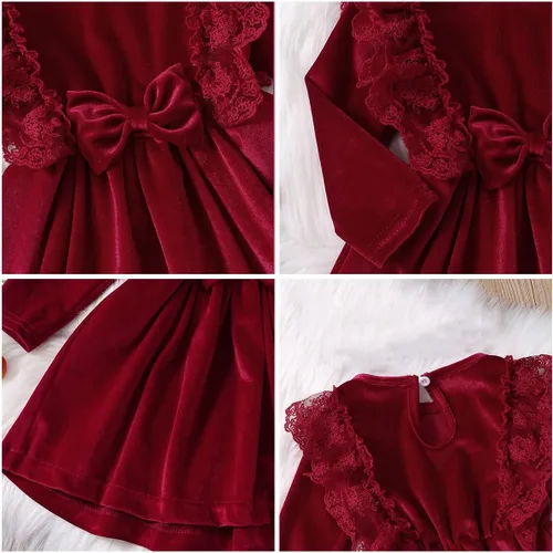 Miniatura 115 de IDOPIP Vestido tutú de terciopelo para niñas pequeñas, vestido de manga larga para princesa, Navidad, cumpleaños, fiesta, boda, vestidos de otoño e