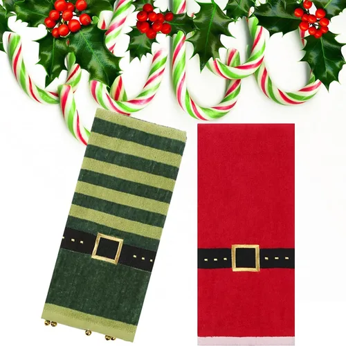Miniatura 6 de Toallas de mano de baño, juego de 2, con Papá Noel rojo y elfo verde, diseño decorativo, 25 x 16 pulgadas, decoración de baño para las vacaciones