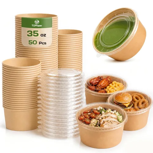 Miniatura 11 de TOPtoper Tazones de papel grandes de 24 onzas sin tapas, paquete de 90 cuencos desechables para sopa, suministros de fiesta sin plástico