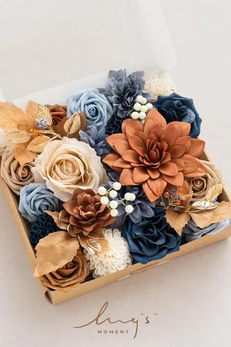 Miniatura 6 de Ling's moment Caja de Flores Artificiales, Tallos de Follaje Artificial, Rosas de Espuma Gardenia, Dalia de Seda, Flor de Tela para Centros de Mesa