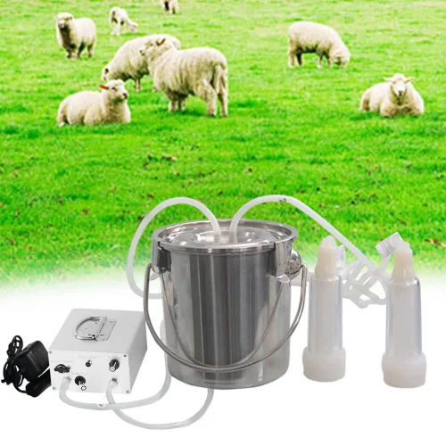 Miniatura 6 de Máquina de ordeño eléctrica de cabra de 3 litros, bomba de vacío de pulsación automática recargable con 2 tazas de pezón, cubo de acero inoxidable