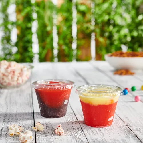Miniatura 3 de GUSTO Vasos de plástico transparente con tapas planas [9 onzas – 100 unidades] – Tazas desechables para café helado con tapas – Vasos fríos