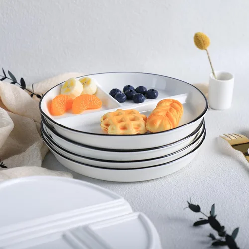 Miniatura 5 de 1 pieza Placa de porción de dinosaurio de cerámica dividida para una alimentación racional, plato de postre dividido, plato de ensalada, plato