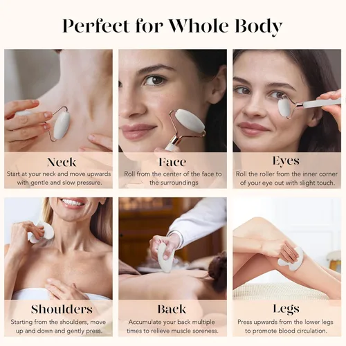 Miniatura 7 de BAIMEI IcyMe - Juego de rodillo de jade y Gua Sha, rodillo facial y herramientas faciales de Gua Sha para rutina de cuidado de la piel y hinchazón