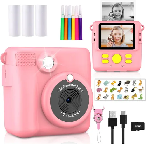 Miniatura 10 de Cámara de impresión instantánea para niños, regalos de cumpleaños de Navidad para niñas y niños, cámara digital de video HD 1080P para niños