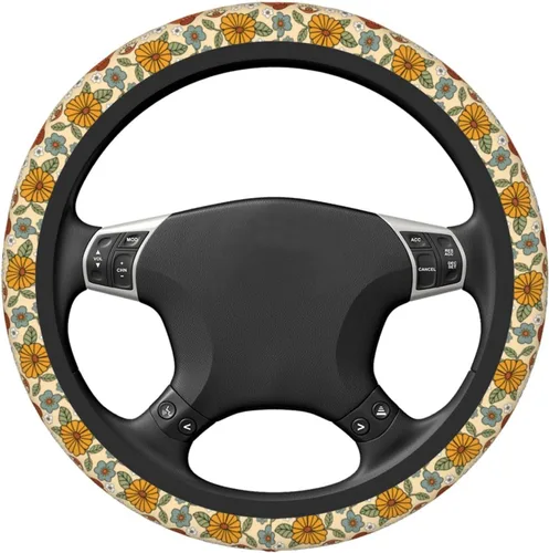 Miniatura 3 de Funda de volante vintage floral hippie de los 70, diseño de hongo retro, cubierta de volante de neopreno antideslizante para mujeres, hombres
