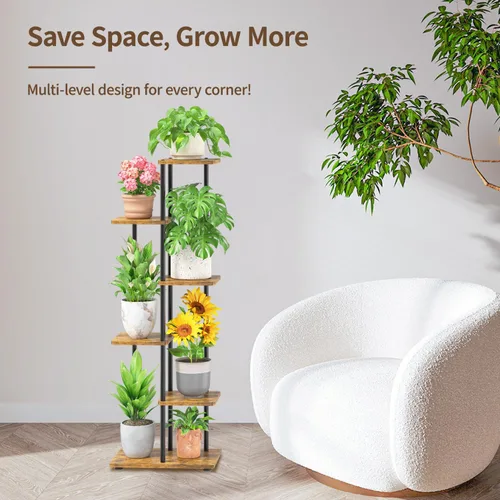 Miniatura 7 de LASZOLA Soporte Negro de Madera de 5 Niveles para Plantas de Interior para Macetas Más Grandes de Servicio Pesado, Estantes Verticales Resistentes
