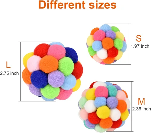 Miniatura 3 de TUSATIY Pelotas de juguete para gatos con campanilla, 3 piezas, coloridas bolas suaves y peludas con campanilla integrada para gatos, juguetes