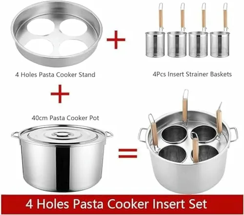 Miniatura 2 de Olla para Pasta De Acero Inoxidable, Juego De Olla para Pasta Con Cesta para Insertar, 4 Agujeros