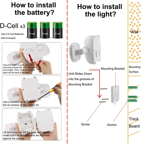 Miniatura 7 de HONWELL Luz con sensor de movimiento para exteriores, funciona con pilas, luz de inundación de seguridad exterior, inalámbrica, IP65, impermeable