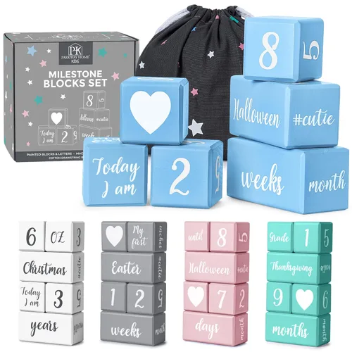Bloques de hitos mensuales azules para bebé. Bloques de edad para bebés para niña o niño, accesorios para fotos de bebé y baby shower. Bloques de