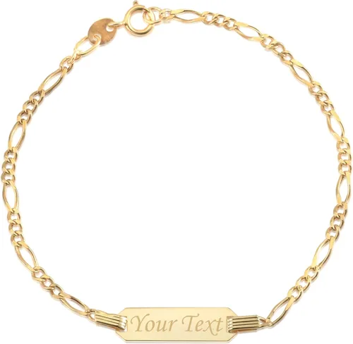 Miniatura 31 de UNICORNJ Pulsera de identificación de oro de 14 quilates grabable para niñas, niños y bebés, pulseras personalizadas con nombre de cadena Figaro