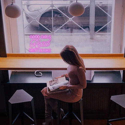 Miniatura 3 de Letrero LED de neón para decoración de pared, con texto en inglés "Good Girls Read Dirty Books", luz de neón regulable para el hogar, libro, fiesta