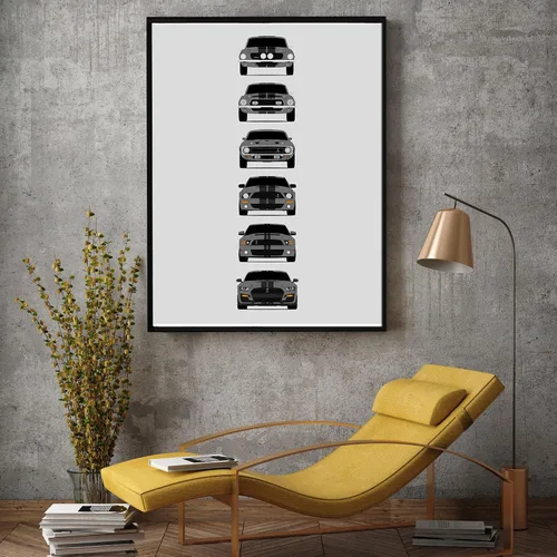 Miniatura 5 de Custom Car Posters Póster hecho a mano compatible con Shelby Mustang GT500 Generations e impresión de Ford Shelby GT500, color gris Eleanor con 8.