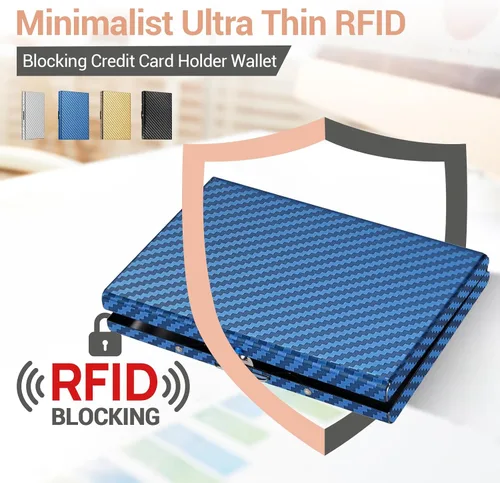 Miniatura 16 de BONSYL® Soporte para tarjetas de crédito, cartera delgada de metal con bloqueo RFID, con 6 ranuras para tarjetas, para mujeres y hombres.