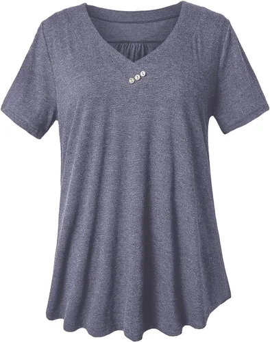 FOLUNSI Camisa Henley de manga corta para mujer, talla grande, cuello en V, floral, tipo túnica, tallas M-4XL
