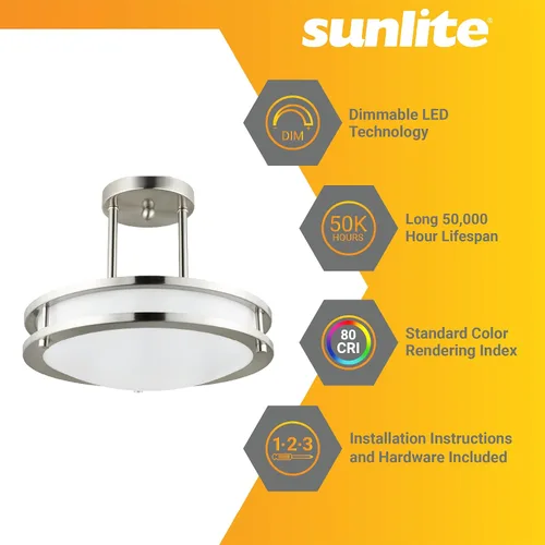 Miniatura 3 de Sunlite 87783 Lámpara colgante LED de doble banda de 12 pulgadas, montaje empotrado, 15 vatios, 1050 lúmenes, color seleccionable 30K/40K/50K