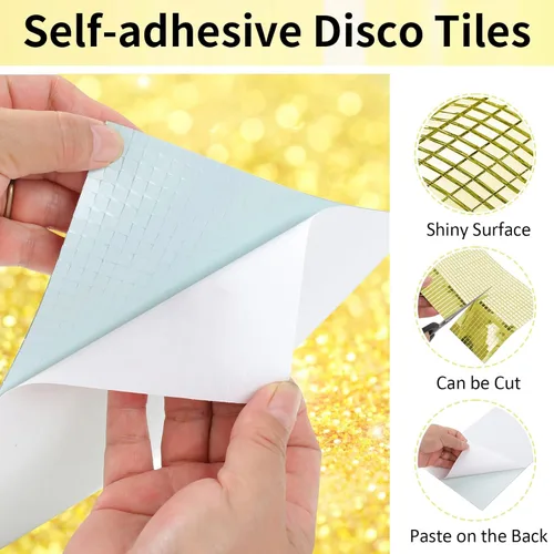 Miniatura 5 de Hoja de azulejos de mosaico autoadhesivos, azulejos de bola de discoteca, piezas de espejo de mosaico cuadrado, tiras de espejo de vidrio pequeñas