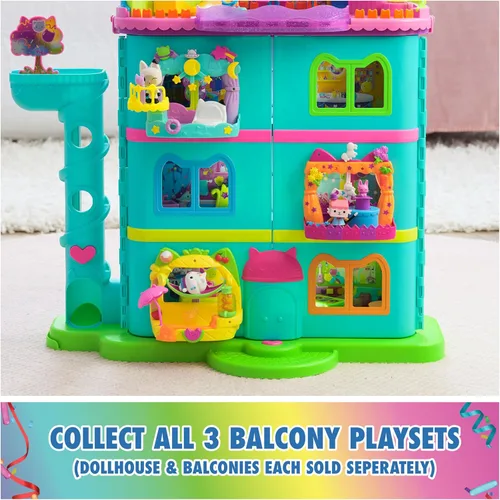 Miniatura 6 de DreamWorks Gabby's Dollhouse, juego de balcón de batido de frutas de Cakey, 8 piezas con figuras de juguete, accesorios para casa de muñecas y juego