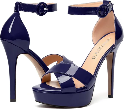 Miniatura 97 de MODENCOCO Sandalias de boda con correa de tobillo sexy para mujer, con plataforma y puntera abierta, tacón de aguja y tacón alto, zapatos de vestir