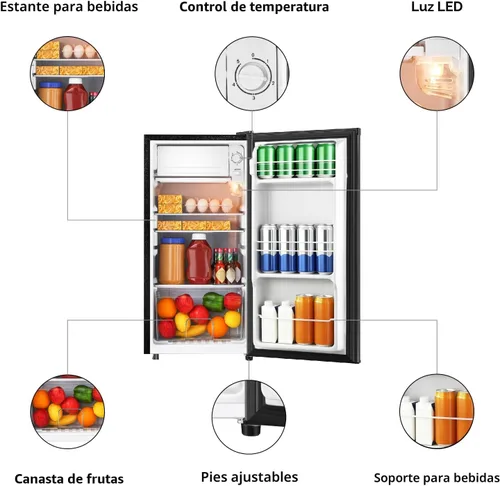 Miniatura 3 de HAILANG - Refrigerador mini de 3.1 pies cúbicos con congelador, refrigerador mini de una puerta, temperatura ajustable en 5 configuraciones, Negro